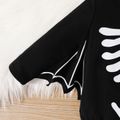 Halloween 2pcs Baby Boy 95% Cotton Batwing Sleeve Skeleton Print Romper with Hat Set Black