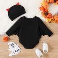 Halloween 2pcs Baby Boy 95% Cotton Batwing Sleeve Skeleton Print Romper with Hat Set Black