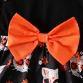 Halloween Baby Girl 95% Cotton Long-sleeve Bow Front Spliced Allover Print Dress Color block