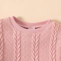 2pcs Baby Girl Solid Cable Knit Long-sleeve Crop Top and Shorts Set Pink