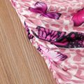 2pcs Kid Girl Butterfly Print Ruched Slip Dress and Pink Ribbed Cardigan Set Pink
