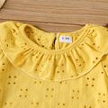 3pcs Baby Girl Floral Print Layered Ruffle Romper and Eyelet Embroidered Puff-sleeve Top with Headband Set Yellow