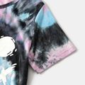 Halloween Tie Dye Graphic Short-sleeve Drawstring Ruched Bodycon Dress for Mom and Me Black/Pink