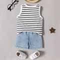 2pcs Baby Boy/Girl 95% Cotton Letter Print Striped Tank Top and Denim Shorts Set White image 2