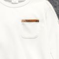 2pcs Toddler Boy Plaid Colorblock Pocket Design Sweatshirt and Black Pants Set BlackandWhite image 3