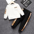 2pcs Toddler Boy Plaid Colorblock Pocket Design Sweatshirt and Black Pants Set BlackandWhite image 1