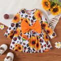 2-Pack Baby Girl Long-sleeve Solid Rib Knit and Allover Sunflower & Leopard Print Dresses Set MultiColour image 2
