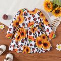 2-Pack Baby Girl Long-sleeve Solid Rib Knit and Allover Sunflower & Leopard Print Dresses Set MultiColour