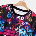 Family Matching Allover Graffiti Print Long-sleeve Pullover Sweatshirts Colorful