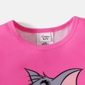 Tom and Jerry 2pcs Kid Girl Letter Print Tie Knot Long-sleeve Pink Tee and Striped Pants Set Dark Pink