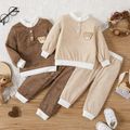 2pcs Baby Boy Bear Design Long-sleeve Terry Top and Pants Set Apricot