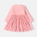 PAW Patrol Toddler Girl Letter Print Bowknot Mesh Design Long-sleeve Pink Cotton Dress Pink image 4
