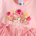 PAW Patrol Toddler Girl Letter Print Bowknot Mesh Design Long-sleeve Pink Cotton Dress Pink image 3