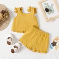 100% Cotton 2pcs Baby Girl Bow Decor Tank Top and Ruffle Trim Shorts Set Yellow