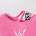 2pcs Kid Girl Letter Print Cut Out Long-sleeve Pink Tee and Black Leggings Set Pink