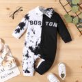 Baby Boy Letter Print Dyed Spliced Long-sleeve Snap Jumpsuit ColorBlock