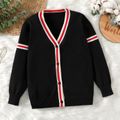 Kid Boy Preppy style Striped Button Design Knit Sweater Jacket Black