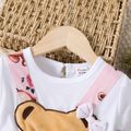 Toddler Girl Faux-two Cute Bear Floral Print Bowknot Design Short-sleeve Rompers White