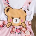 Toddler Girl Faux-two Cute Bear Floral Print Bowknot Design Short-sleeve Rompers White image 3