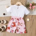 Toddler Girl Faux-two Cute Bear Floral Print Bowknot Design Short-sleeve Rompers White image 5