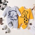 Baby Boy 95% Cotton Long-sleeve Cartoon Animal & Letter Print Jumpsuit DarkOrange