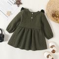 Baby Girl Solid Textured Ruffle Trim Long-sleeve Dress blackishgreen