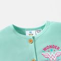Wonder Woman 2pcs Kid Girl Allover Print Sleeveless Dress and  Button Design Cardigan Set Blue
