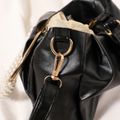 Women Faux Pearl Handle Ruched Satchel Bag Black image 5