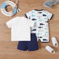 3-Pack Baby Boy 95% Cotton Short-sleeve Cartoon Shark Print Set Blue