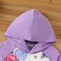 2pcs Kid Girl Floral Print Raglan Sleeve Hoodie Sweatshirt and Purple Pants Set Purple