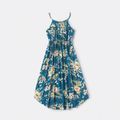 Family Matching Allover Floral Print Blue Cami Dresses and Cotton Short-sleeve Spliced T-shirts Sets Deep Blue image 2
