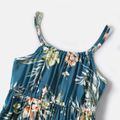 Family Matching Allover Floral Print Blue Cami Dresses and Cotton Short-sleeve Spliced T-shirts Sets Deep Blue image 3