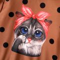 Toddler Girl Animal Cat Print Polka dots Brown Pullover Sweatshirt Brown image 4