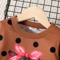 Toddler Girl Animal Cat Print Polka dots Brown Pullover Sweatshirt Brown image 3