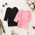 Baby Girl 95% Cotton Long-sleeve Solid Ruched Dress Black image 2