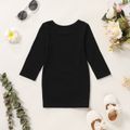 Baby Girl 95% Cotton Long-sleeve Solid Ruched Dress Black image 3