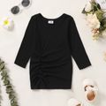 Baby Girl 95% Cotton Long-sleeve Solid Ruched Dress Black image 1