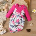 Baby Girl Long-sleeve Rib Knit Spliced Allover Butterfly & Floral Print Jumpsuit Roseo
