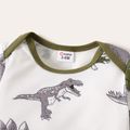 3-Pack Baby Boy 95% Cotton Long-sleeve Allover Dinosaur Print Romper and Solid Pants with Fleece Vest Set Green