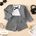 3pcs Baby Girl Houndstooth Long-sleeve Jacket and Shorts with Solid Tee Set BlackandWhite image 2