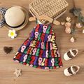 Baby Girl Allover Number Print Button Front Cami Dress MultiColour