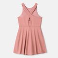 Activewear 4-way Stretch Kid Girl Tie Dyed/ Pink Breathable Crisscross Back Sleeveless Dress Pink image 3
