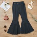 Kid Girl 100% Cotton Solid Color Ripped Denim Flared Jeans Black