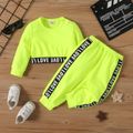2pcs Baby Girl Letter Webbing Design Long-sleeve Crop Pullover and Sweatpants Set LUMINOUSYELLOW image 1