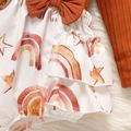 2pcs Baby Girl Solid Rib Knit Long-sleeve Top and Rainbow & Stars Print Layered Ruffle Suspender Skirt Set Brown image 5