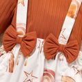 2pcs Baby Girl Solid Rib Knit Long-sleeve Top and Rainbow & Stars Print Layered Ruffle Suspender Skirt Set Brown