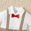 2pcs Baby Boy 100% Cotton Short-sleeve Gentleman Party Outfits Striped Spliced Jumpsuit and Double Breasted Waistcoat Set Brown