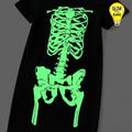 Halloween Glow In The Dark Skeleton Print 95% Cotton Short-sleeve Black Bodycon T-shirt Dress for Mom and Me Black image 5