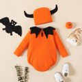 Halloween 2pcs Baby Boy Bat Pattern Long-sleeve Romper with Hat Set Orange