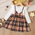 Toddler Girl Faux-two Ruffle and Bow Decor Plaid Print Long-sleeve White Dress White image 1